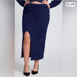 ELOQUII Navy Blue with metallic thread textured Knit Sweater Dress.